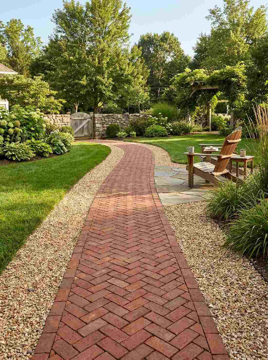 herringbone brick and gravel