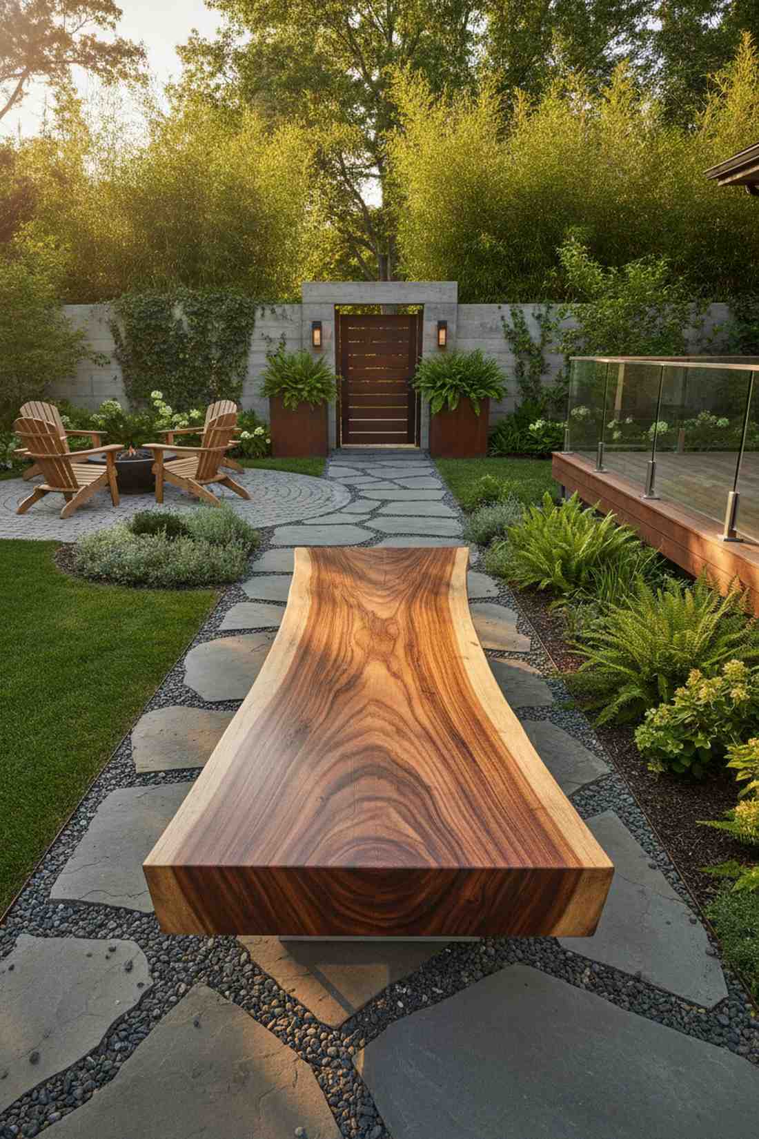live edge wood slab bench