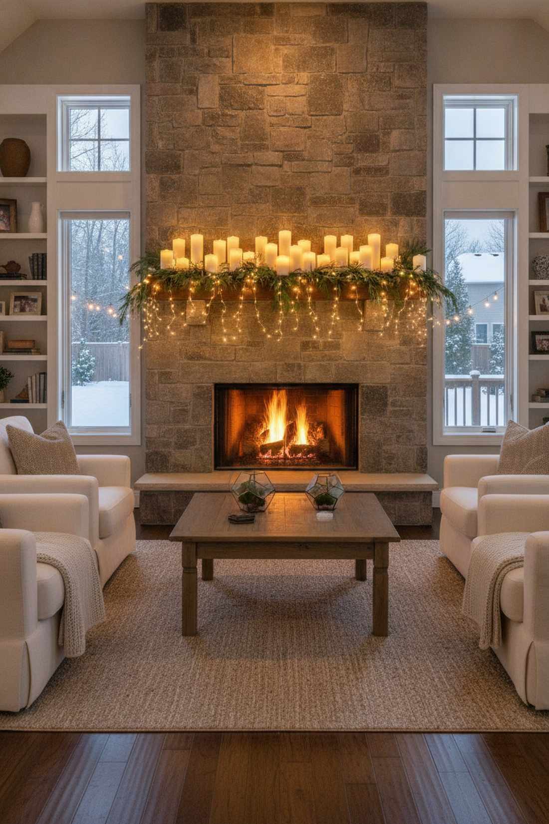 mantelpiece layered light display