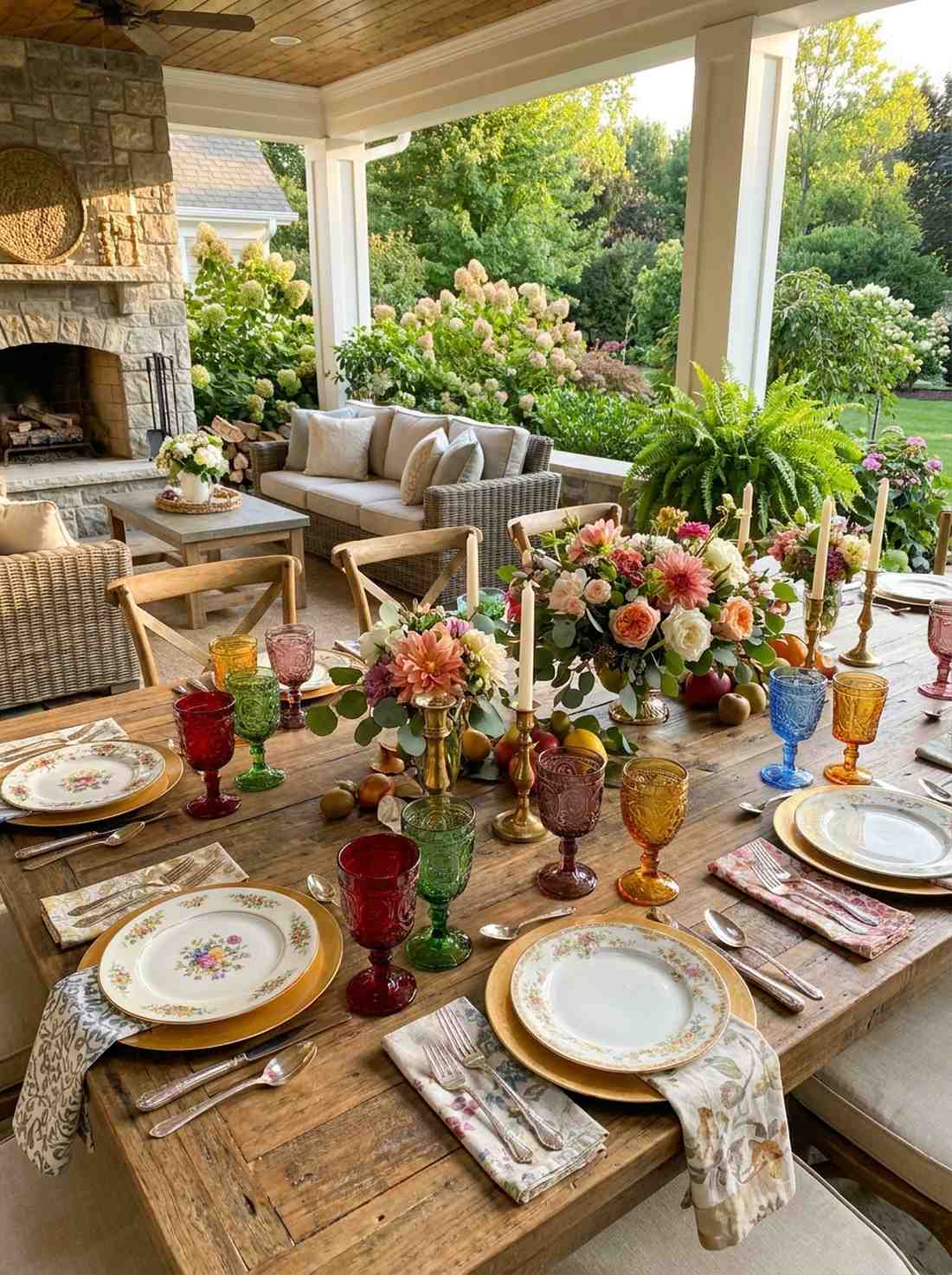 mismatched vintage place settings
