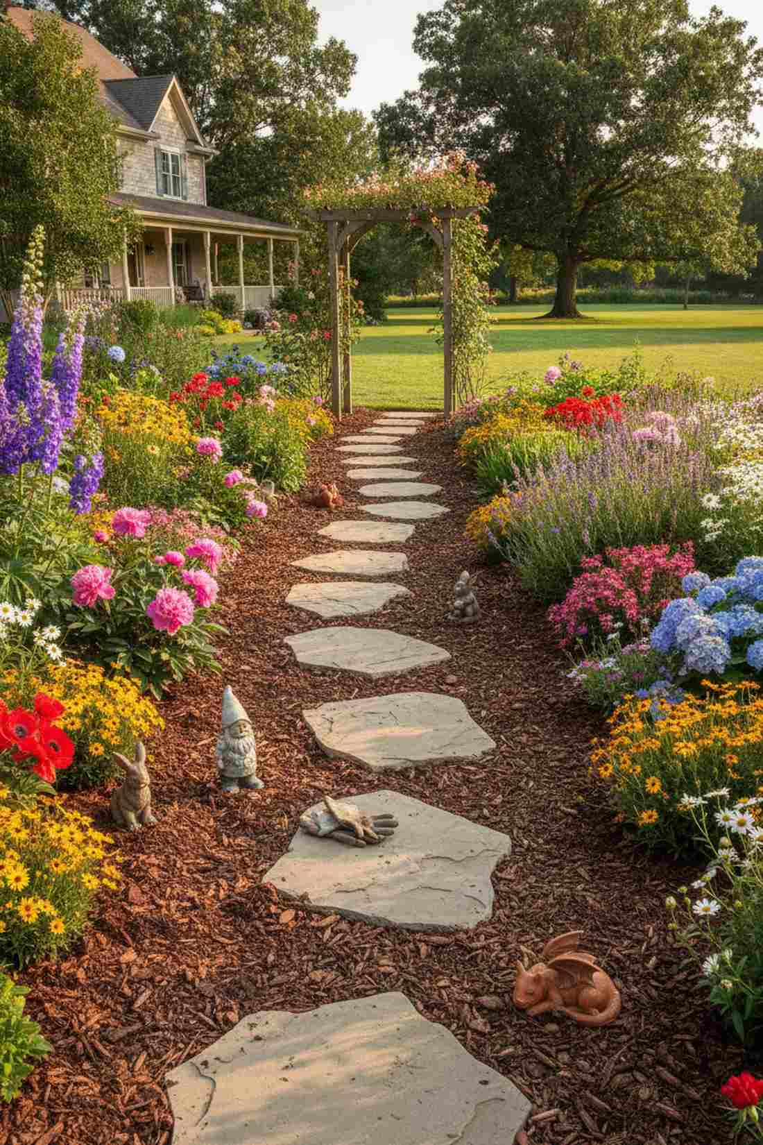 perennial border stepping stone path