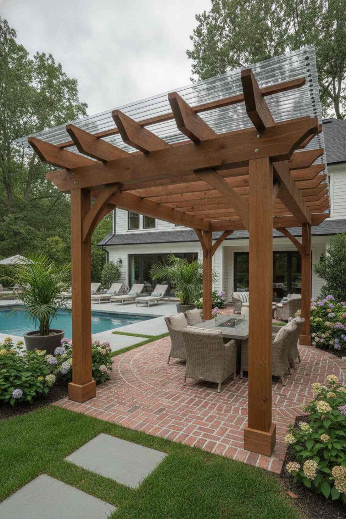pergola connecting patio sections