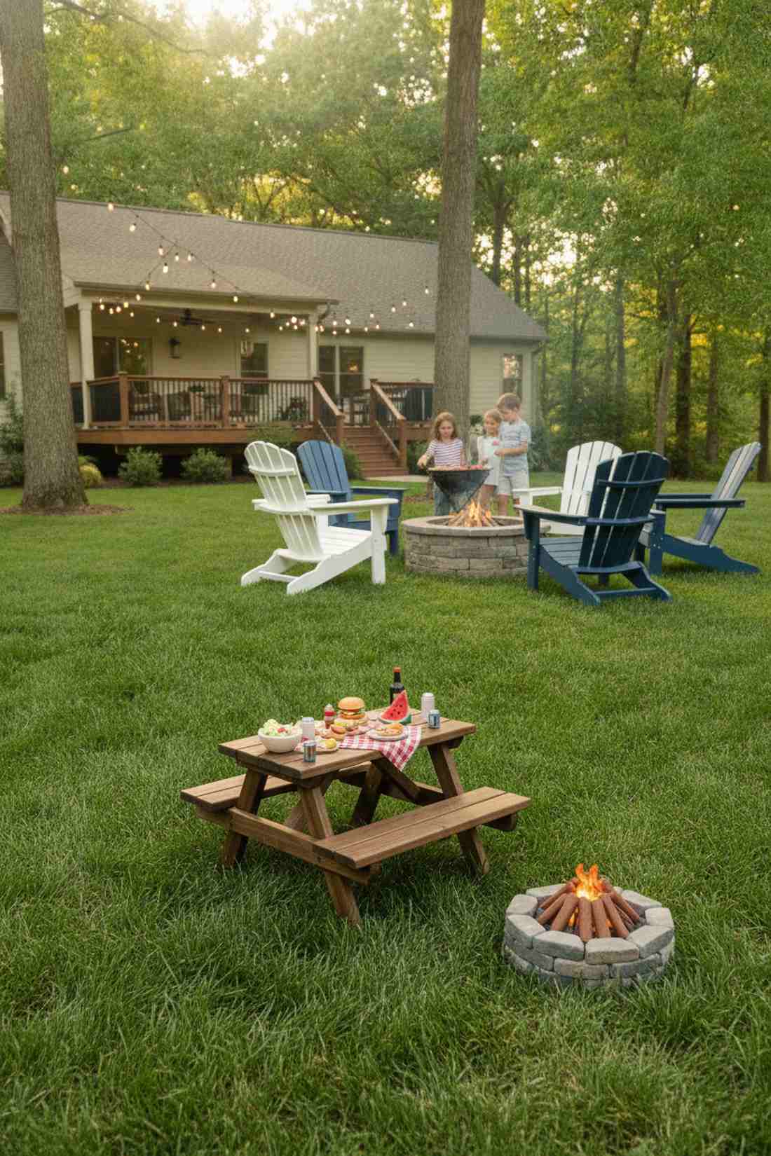 picnic table with attached benches