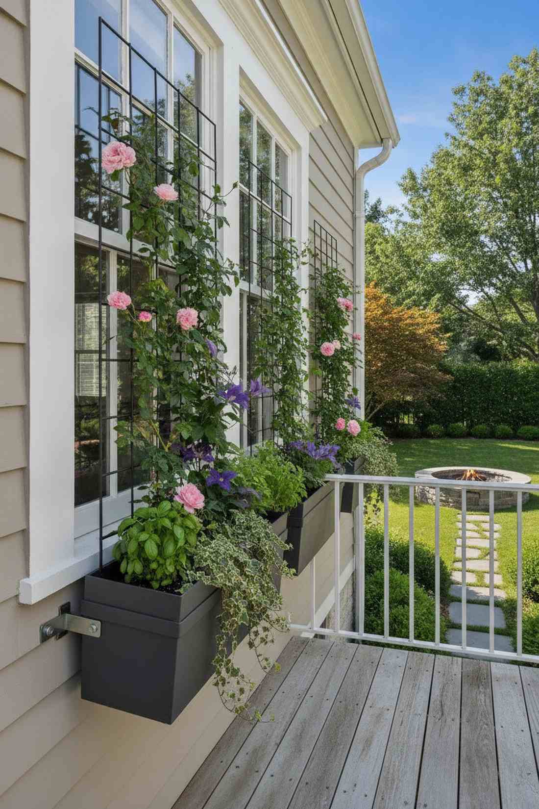 rail mounted window box with trellis