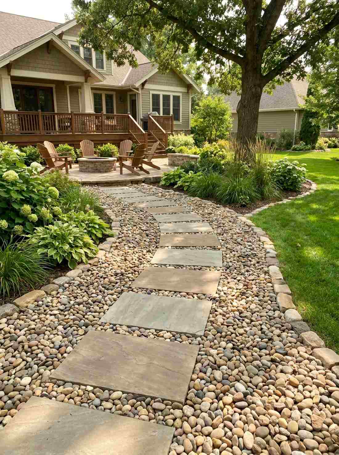 river rock border path
