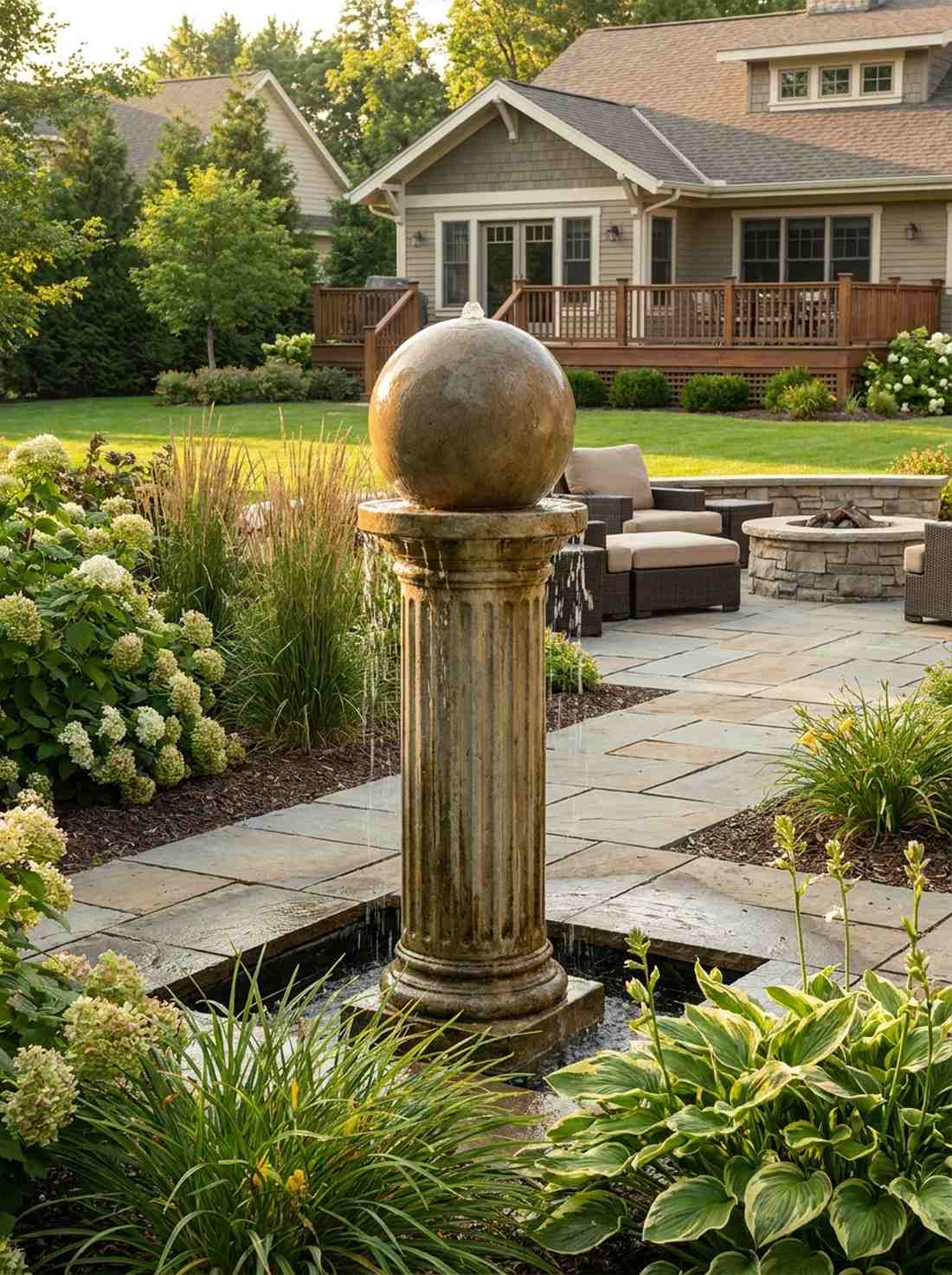 rotating sphere pillar fountain