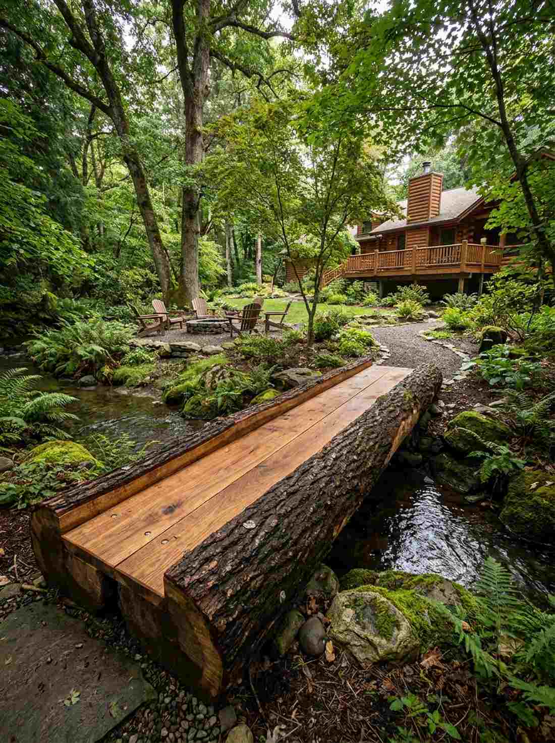 split log bridge with flattened surface