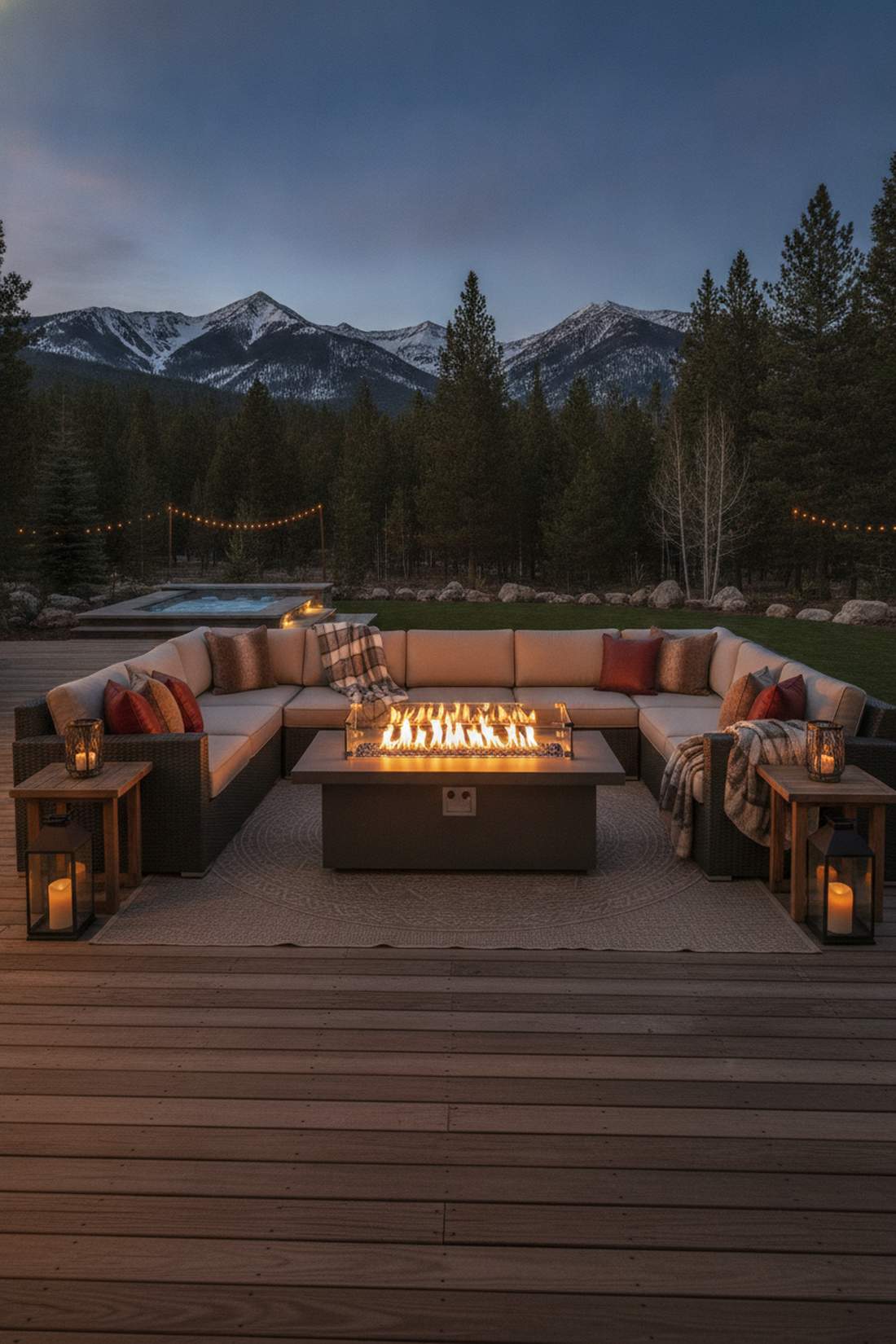 u shaped conversation set with fire pit table