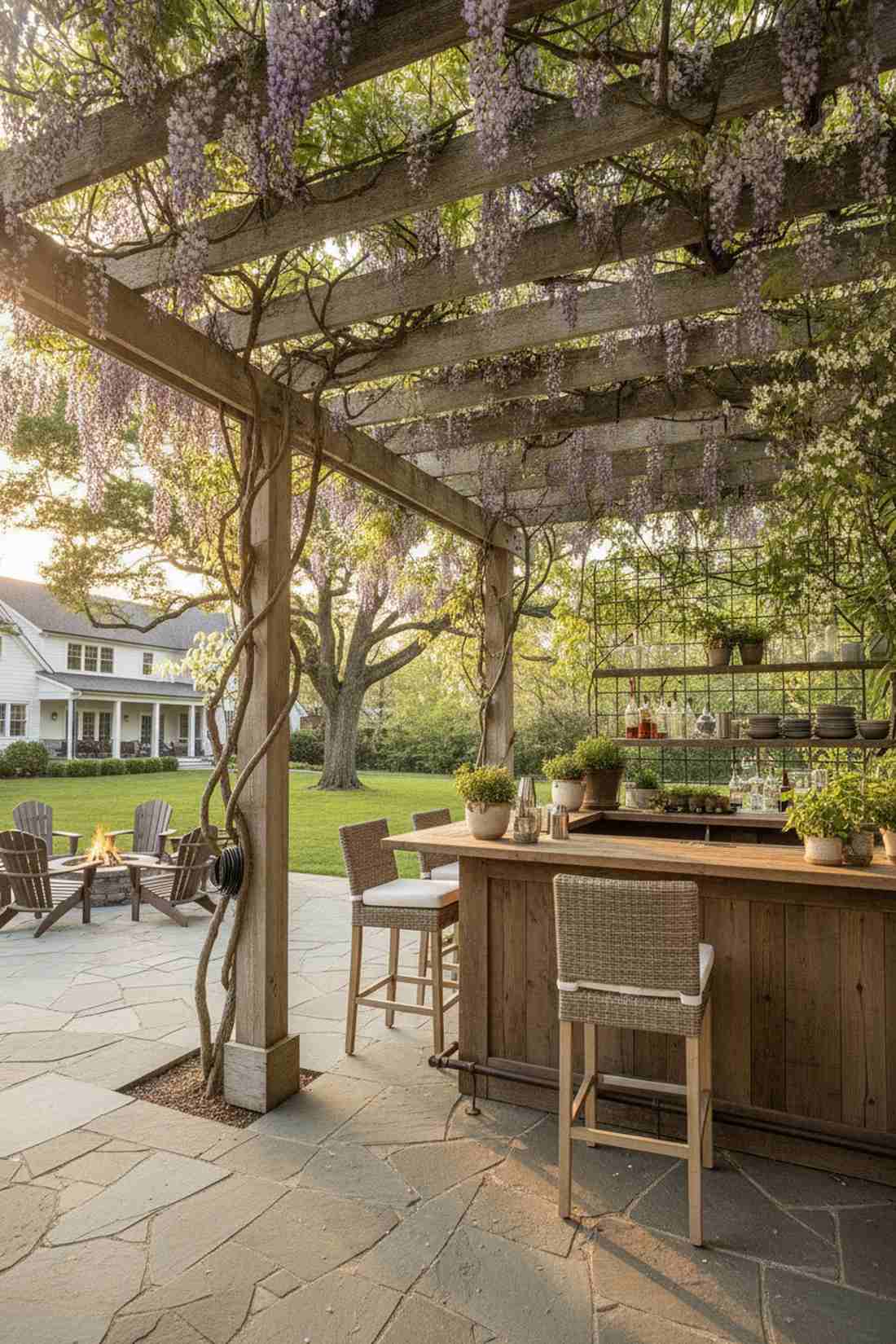 vine covered pergola bar