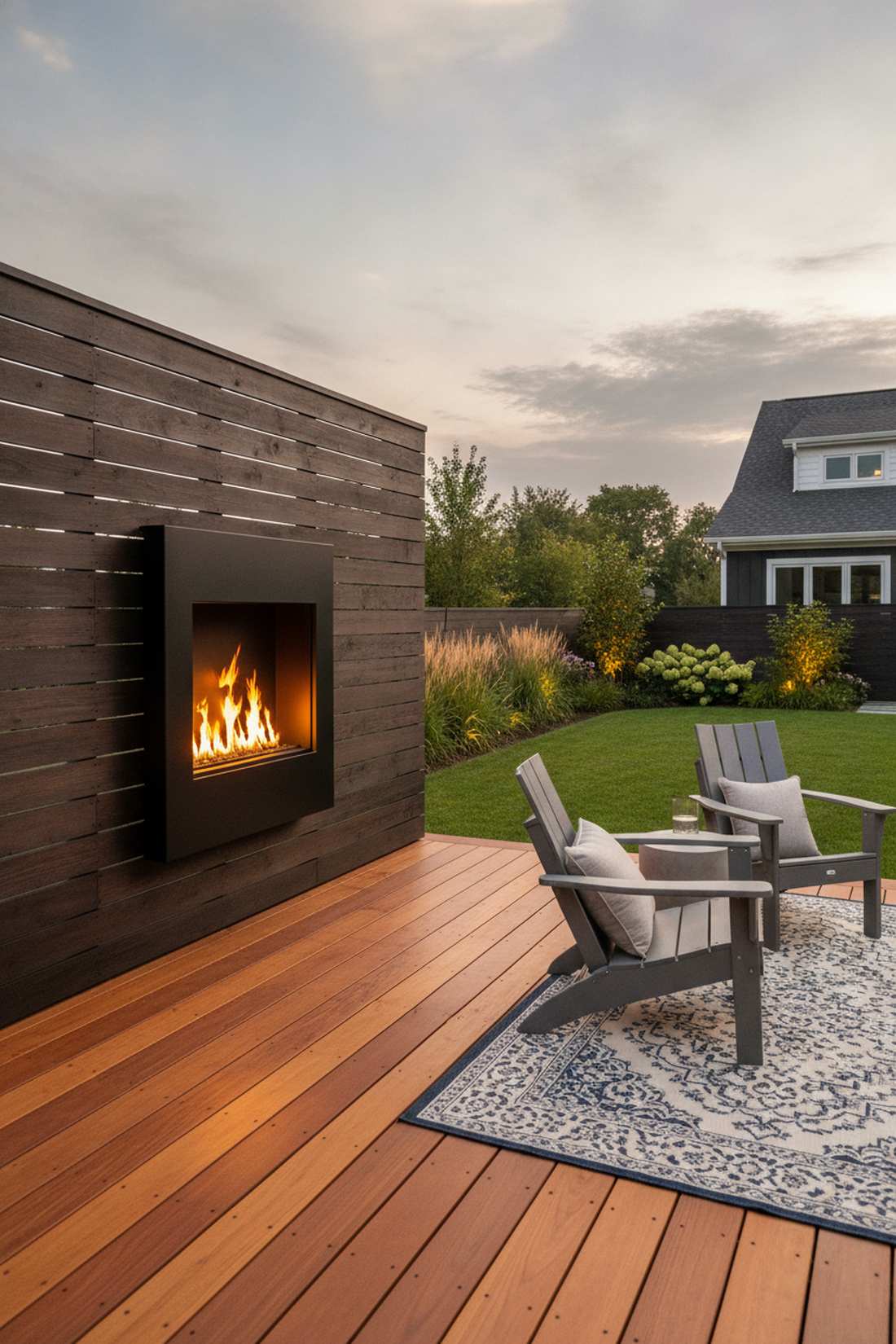 wall mounted fireplace on privacy screen