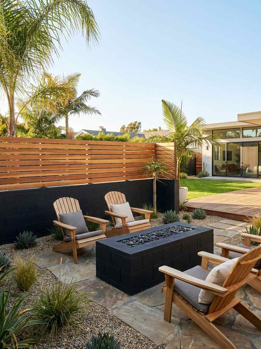 wood slat and concrete block combination