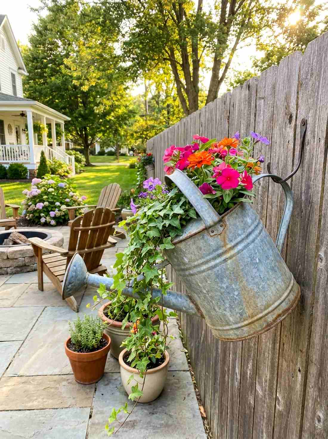 antique watering can display