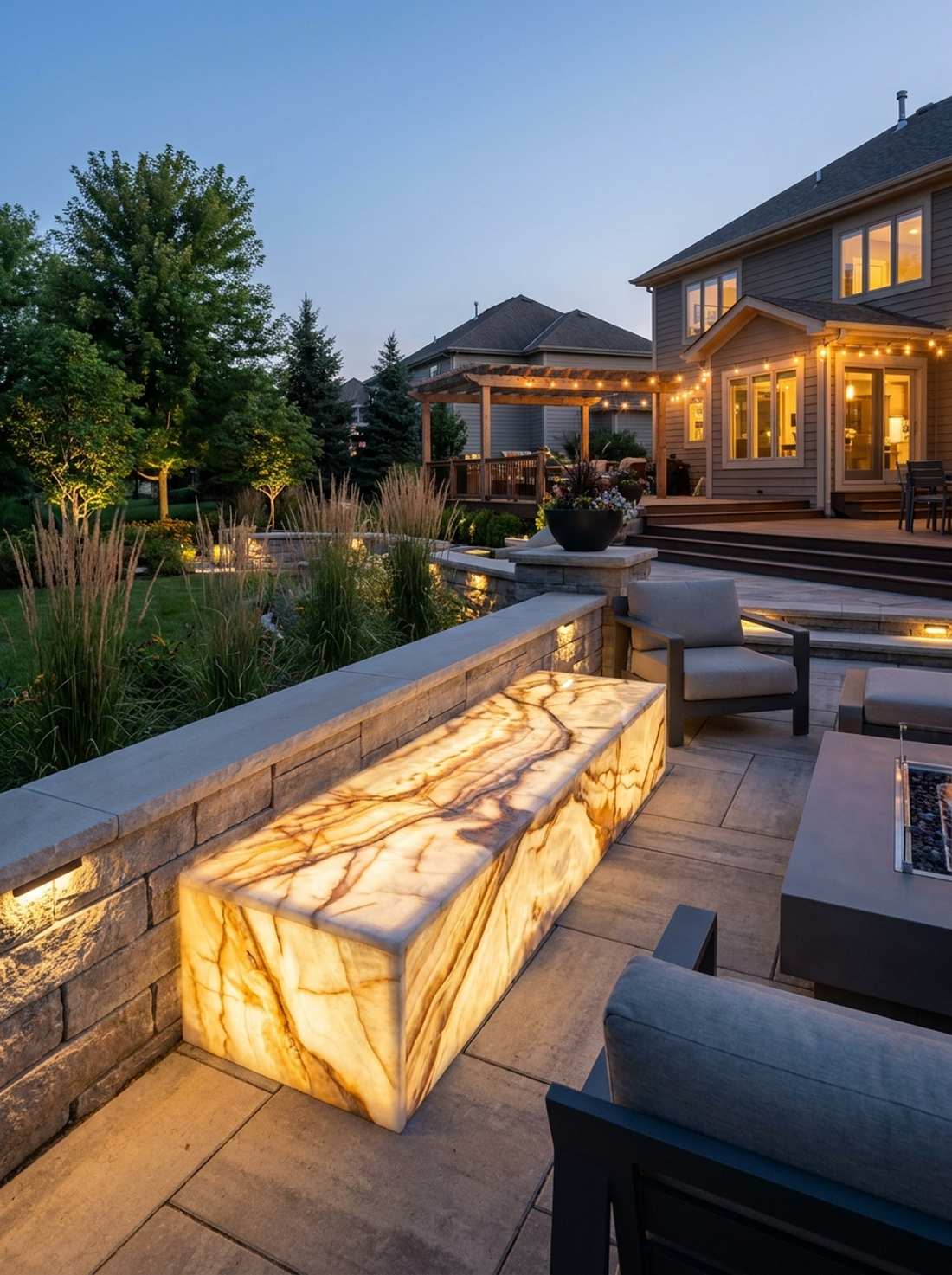 backlit translucent stone bench