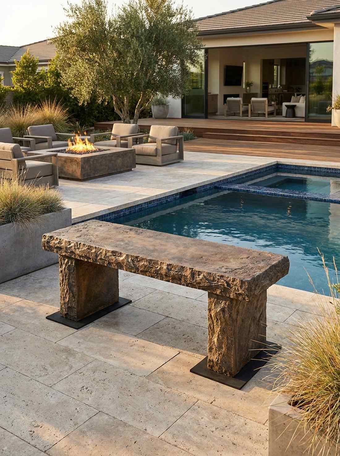 cast stone patina bench