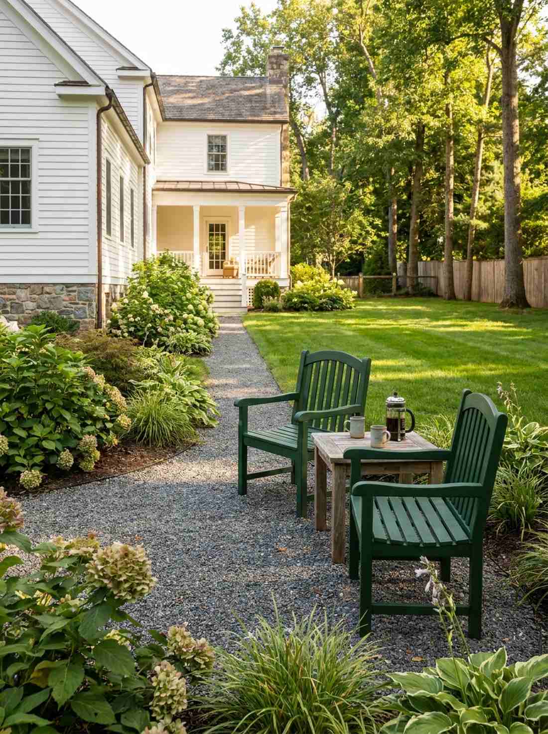 classic slatted green garden chairs