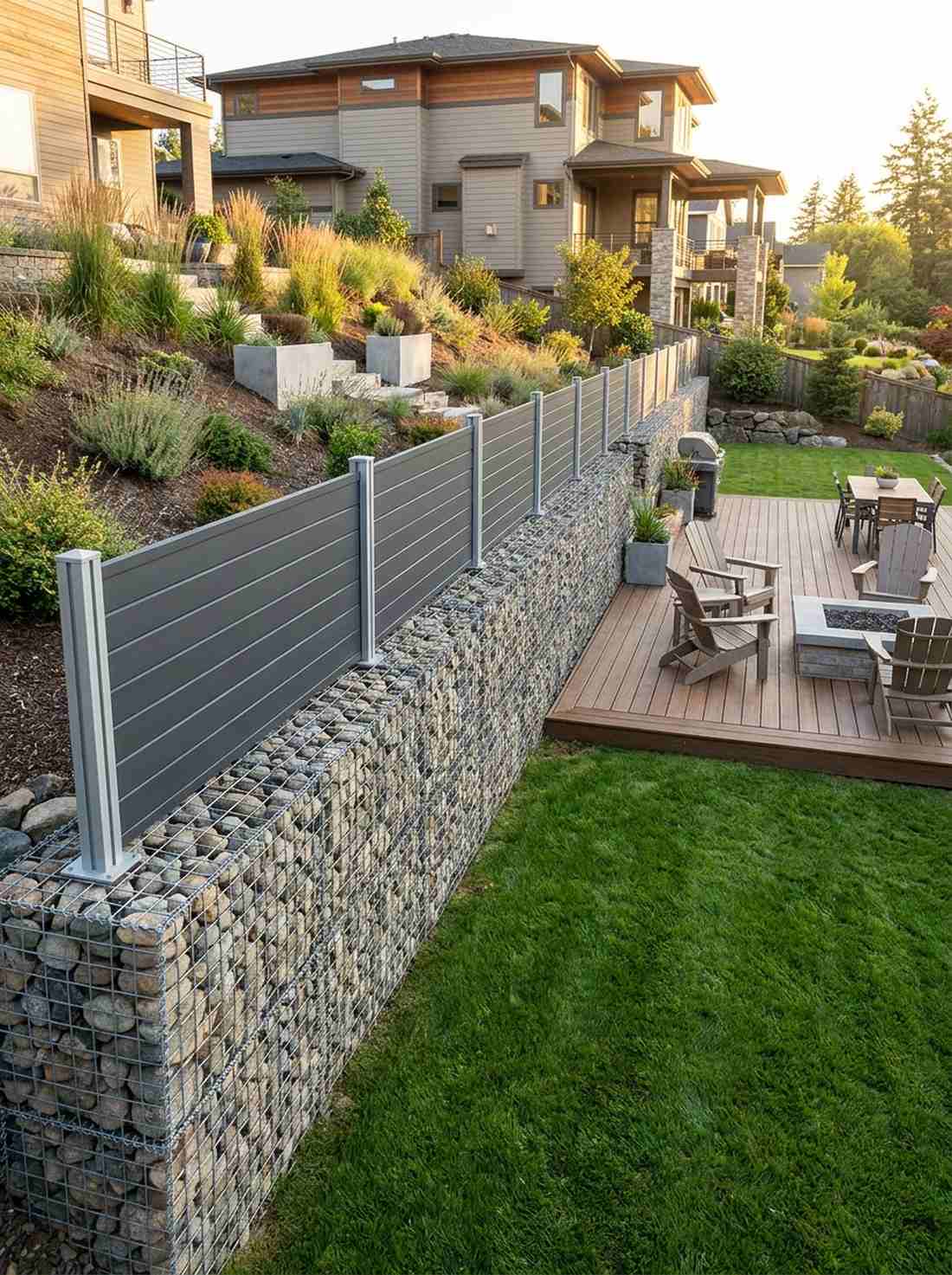 gabion wall with aluminum top section