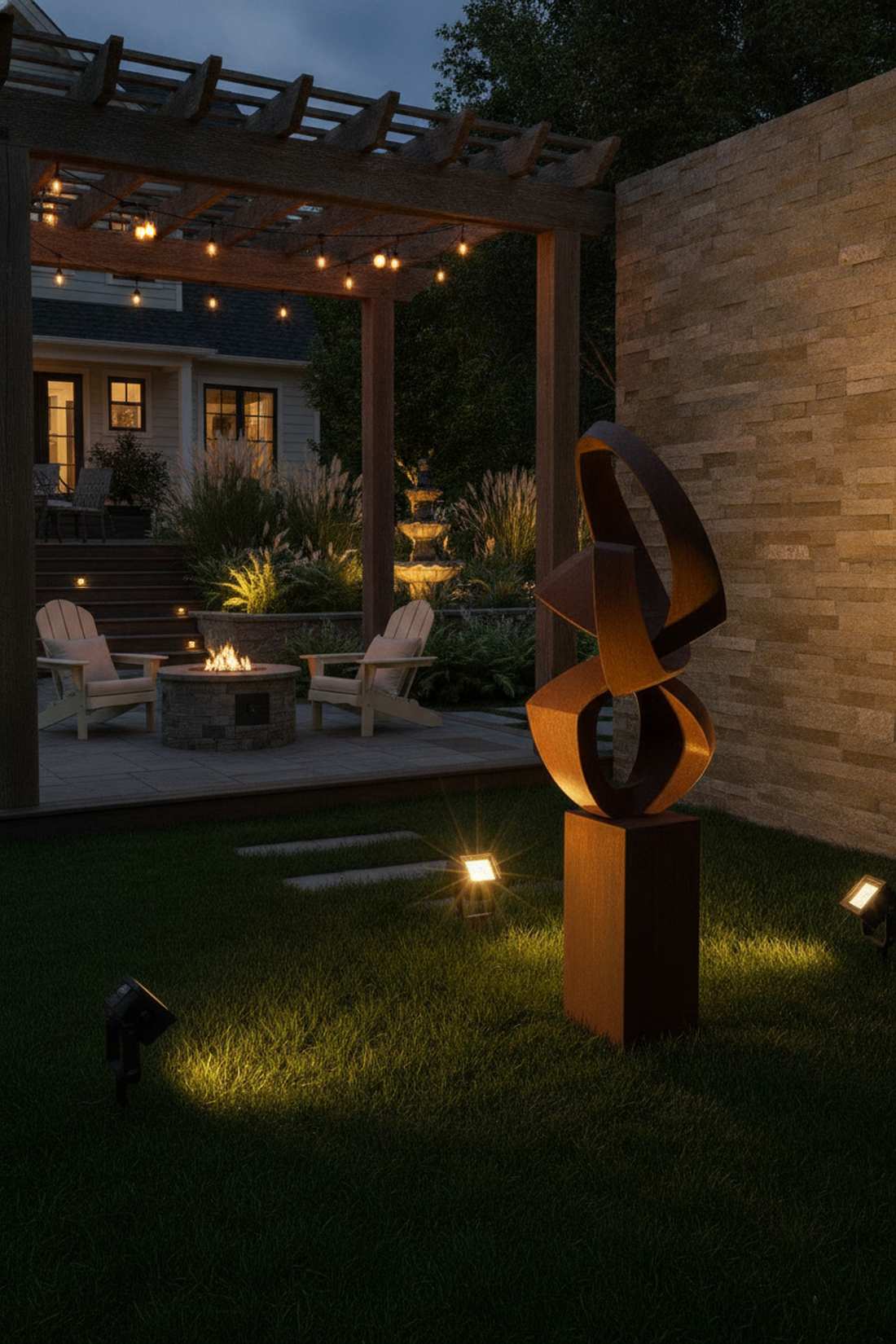 garden art sculpture highlighting