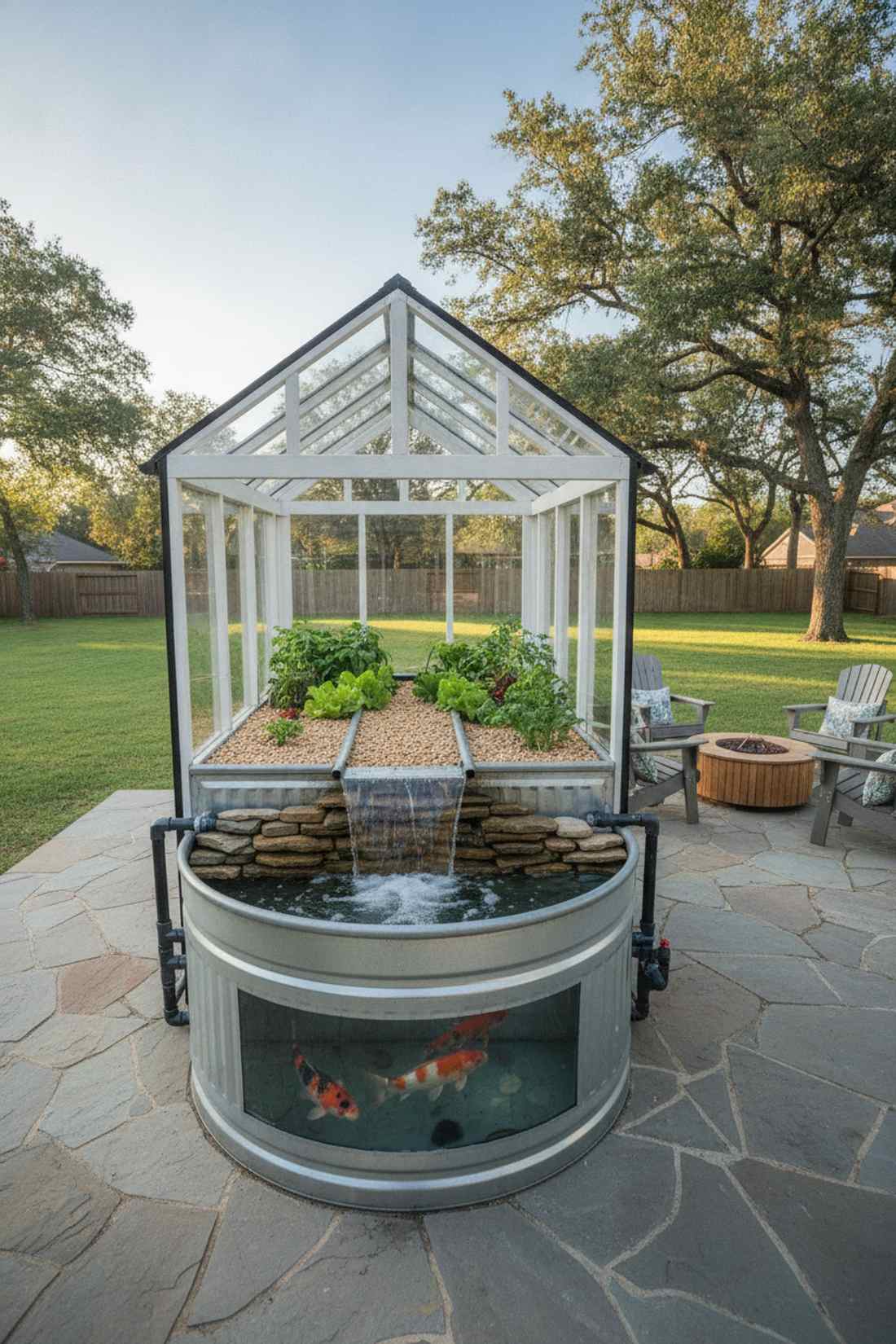 greenhouse aquaponic fountain