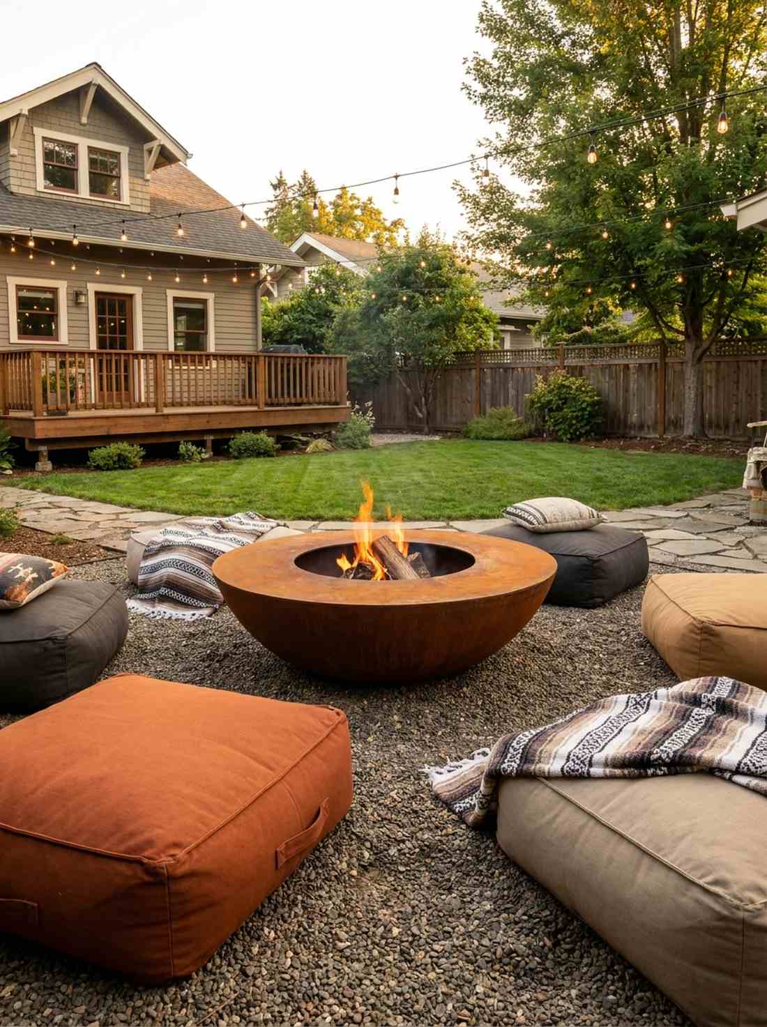 industrial fire pit with floor seating