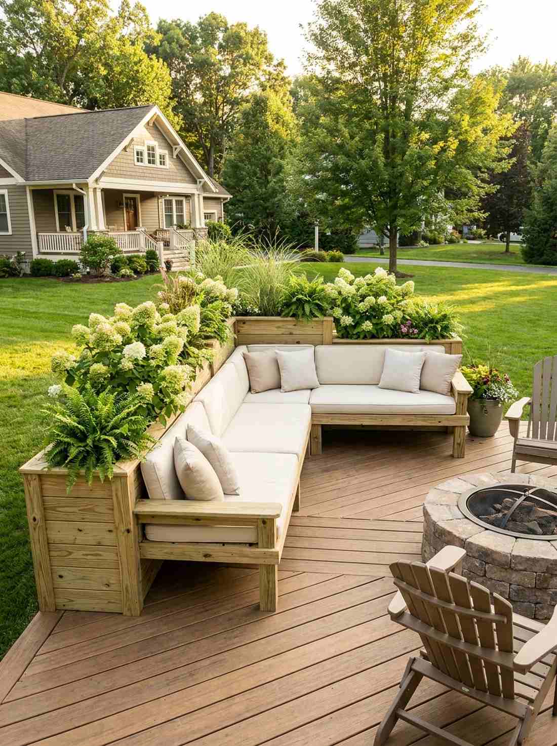 l shaped corner built in with planters