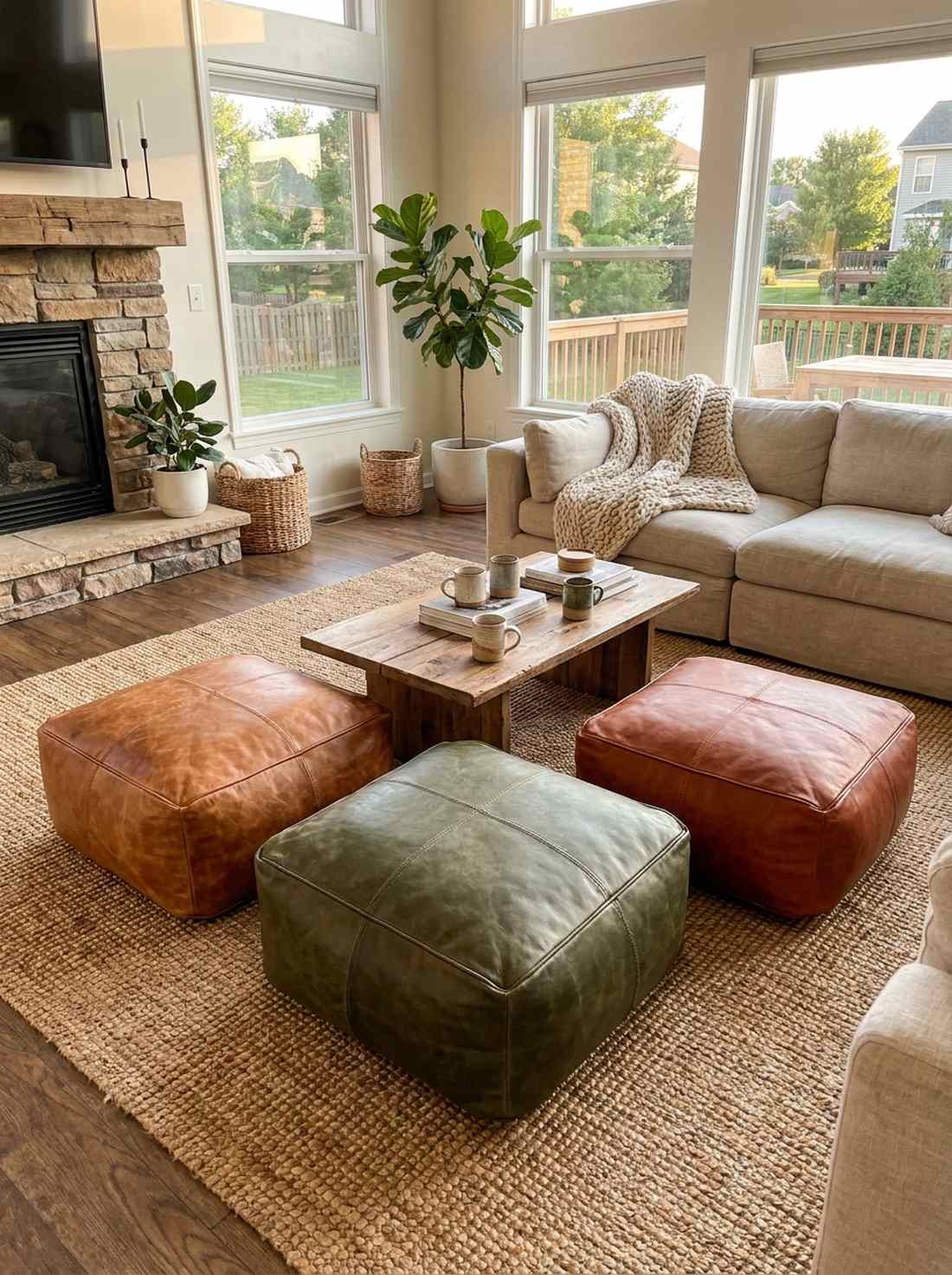 leather pouf clusters