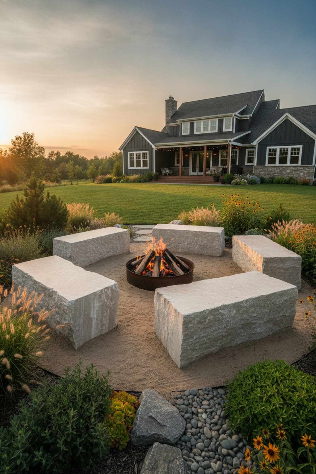 limestone block seating cluster