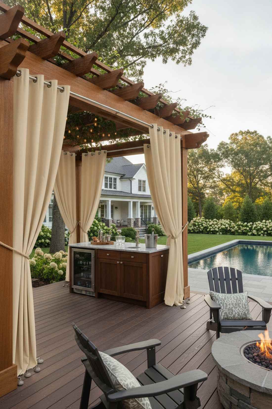 pergola bar with curtains