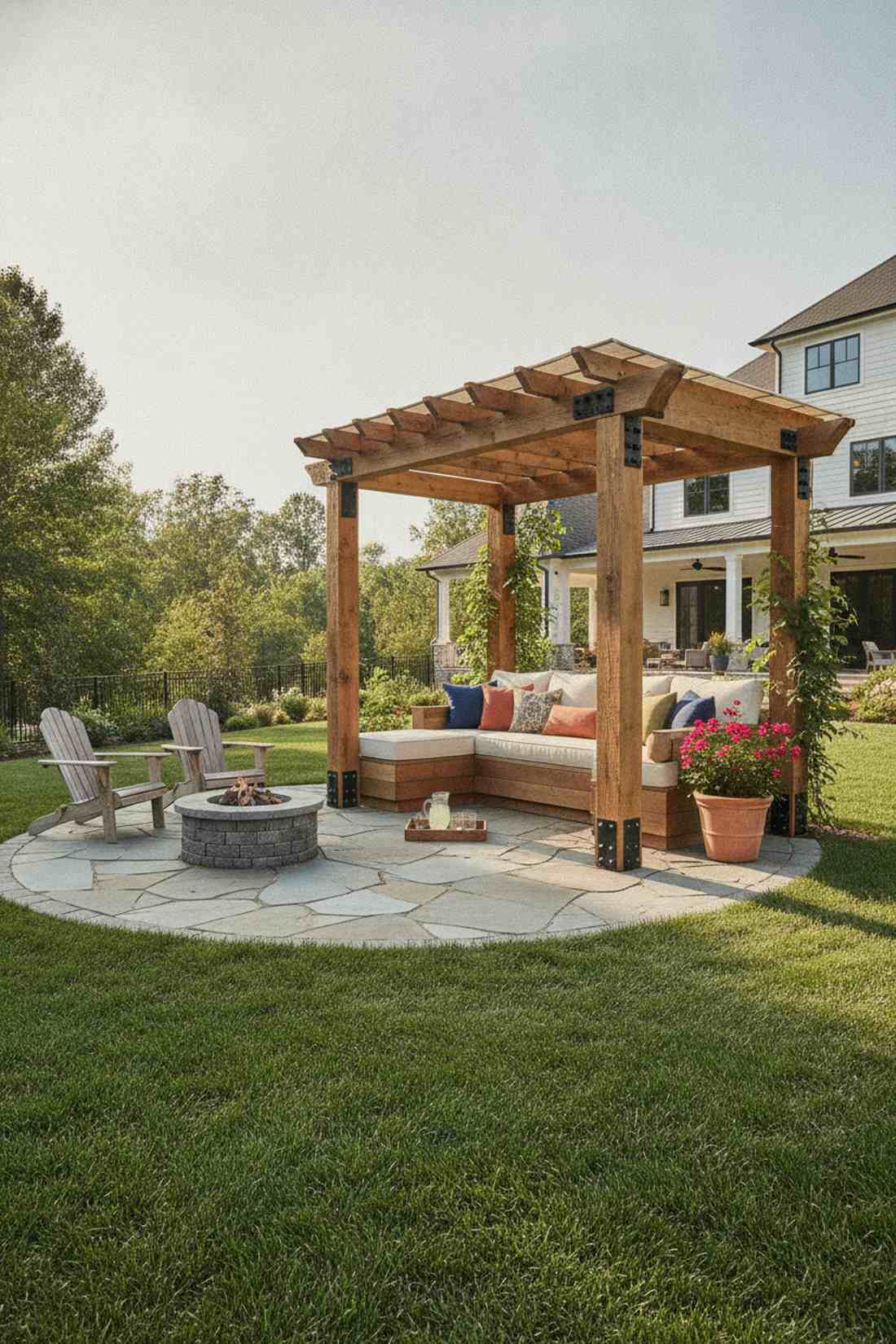 pergola bench with shade canopy