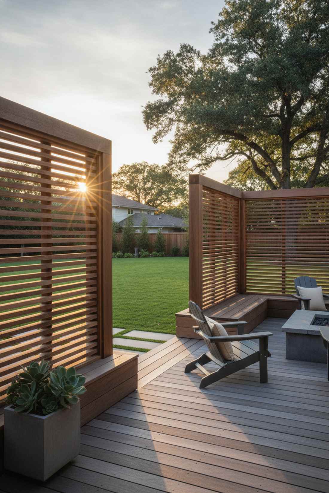 slatted wooden privacy panels