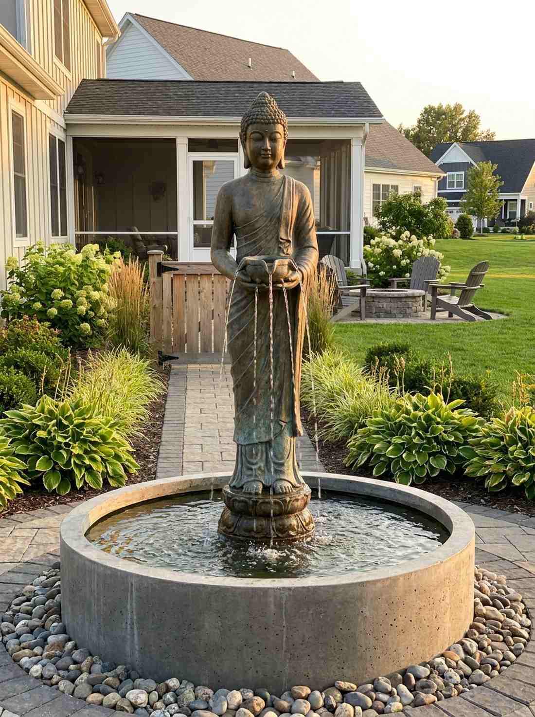 standing buddha with offering vessel