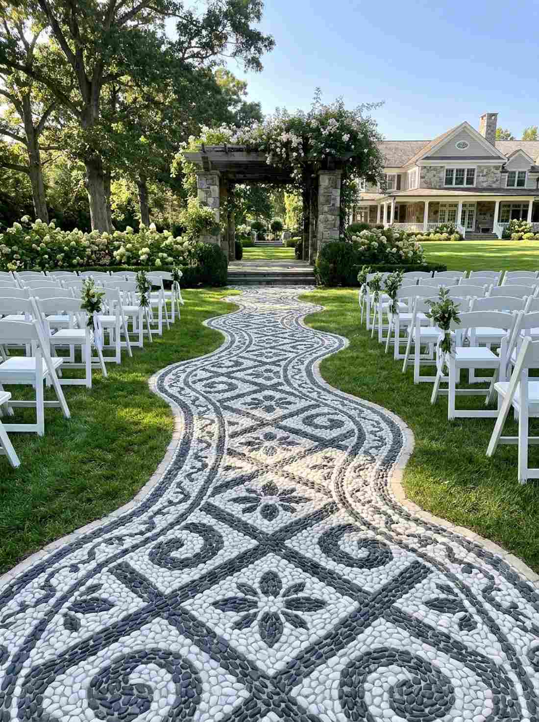 stone mosaic pattern aisle