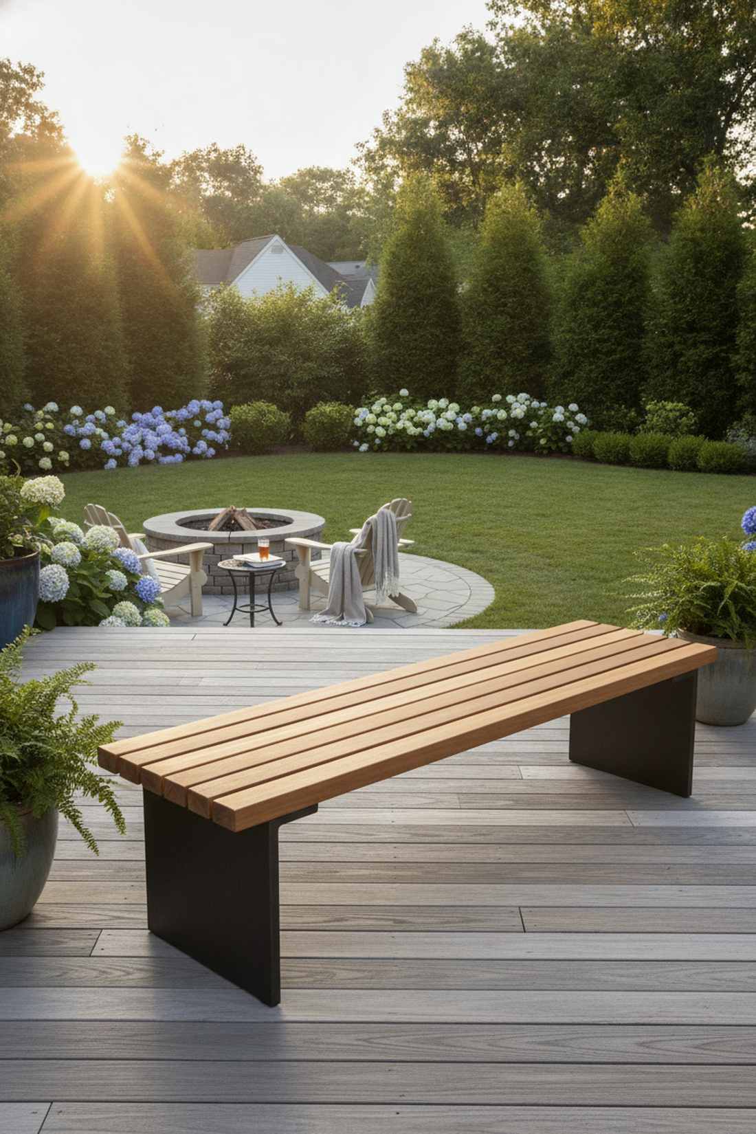 teak and iron bench combination