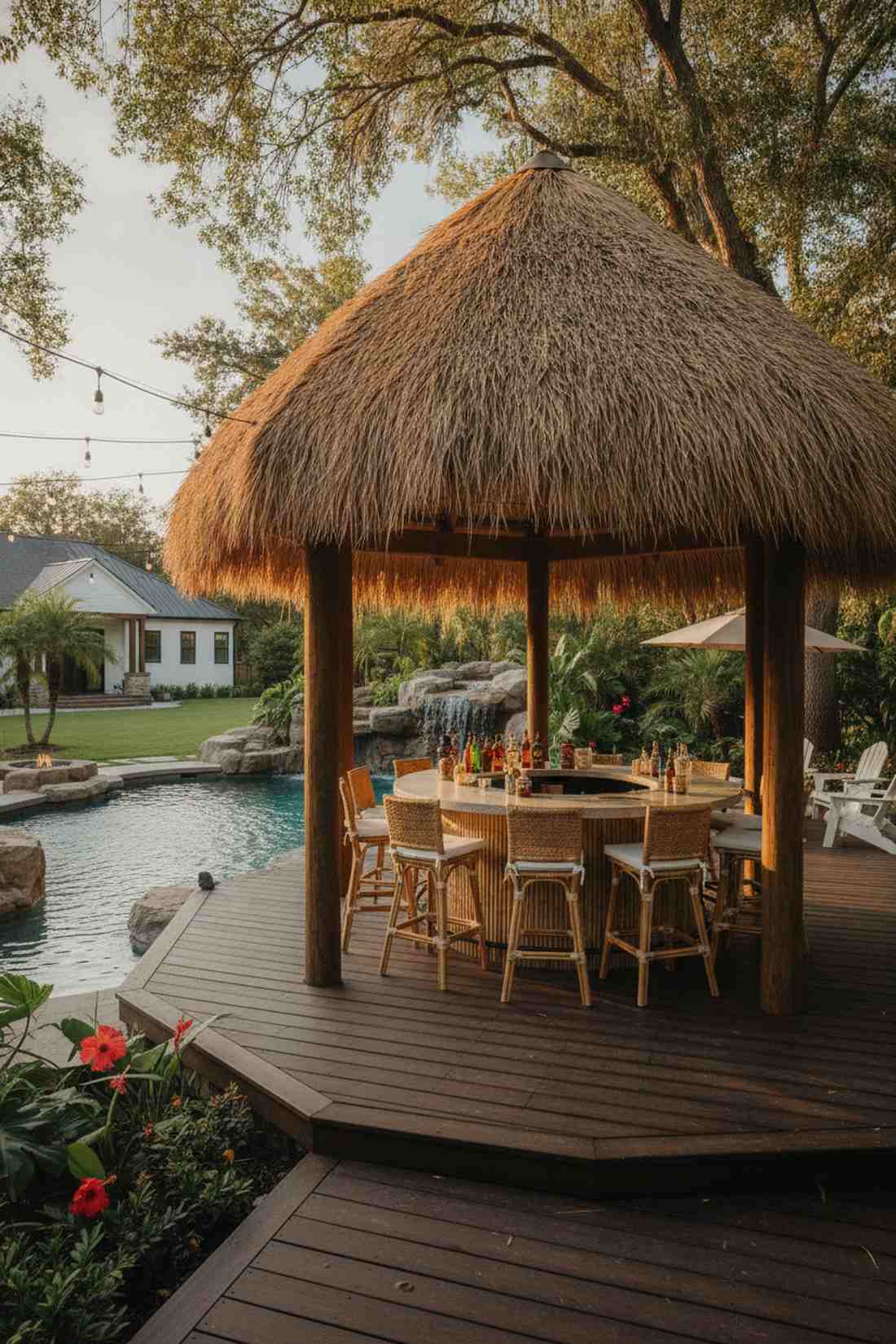 thatched roof tropical pergola