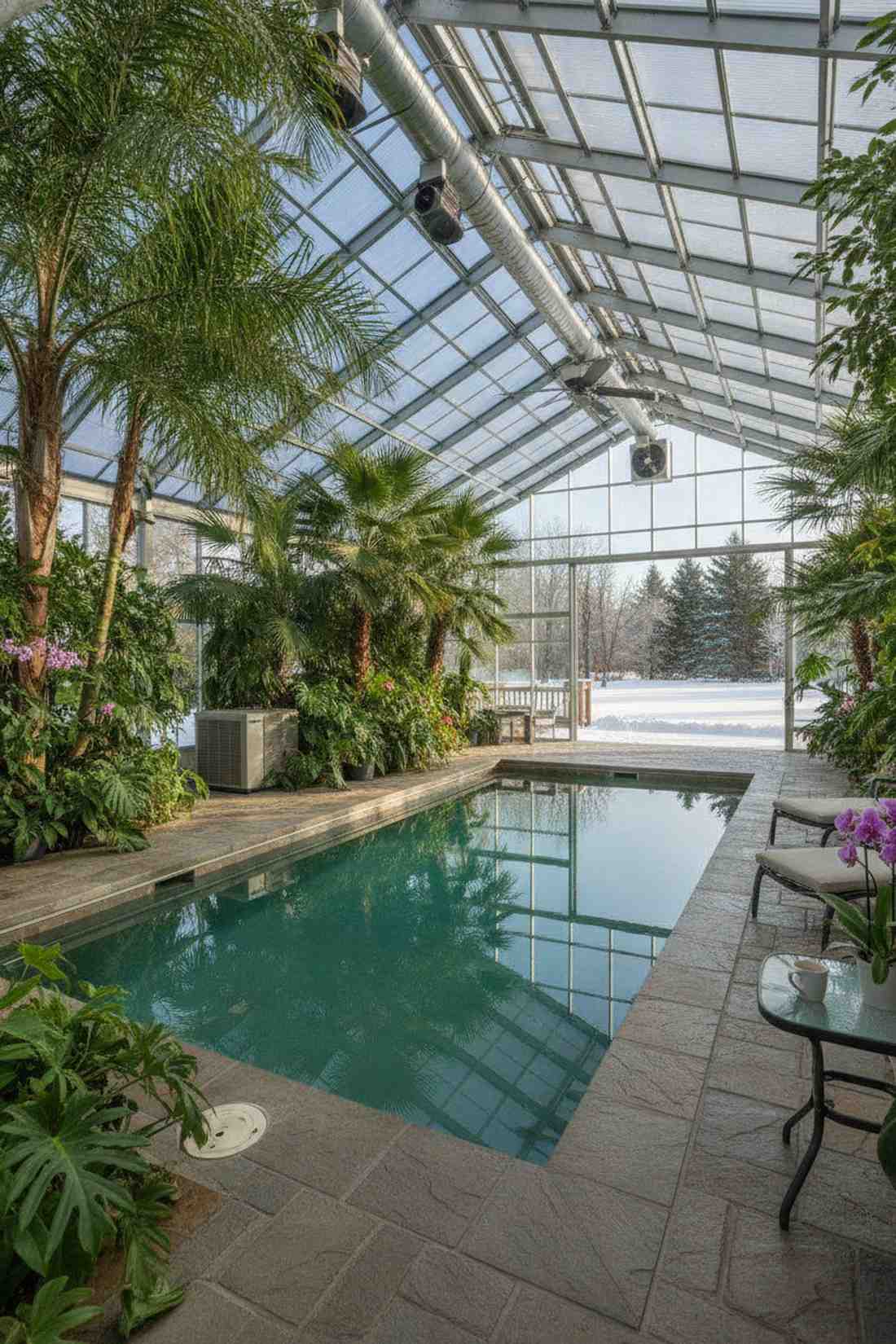 therapy pool in greenhouse extension