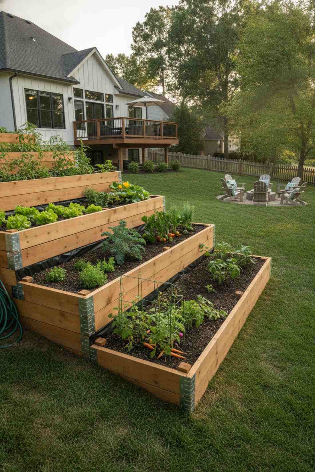 tiered wooden planter boxes