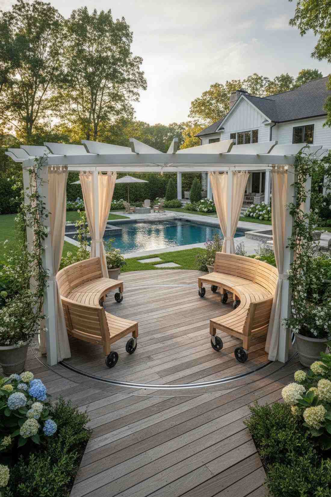 tracked circular pergola seating