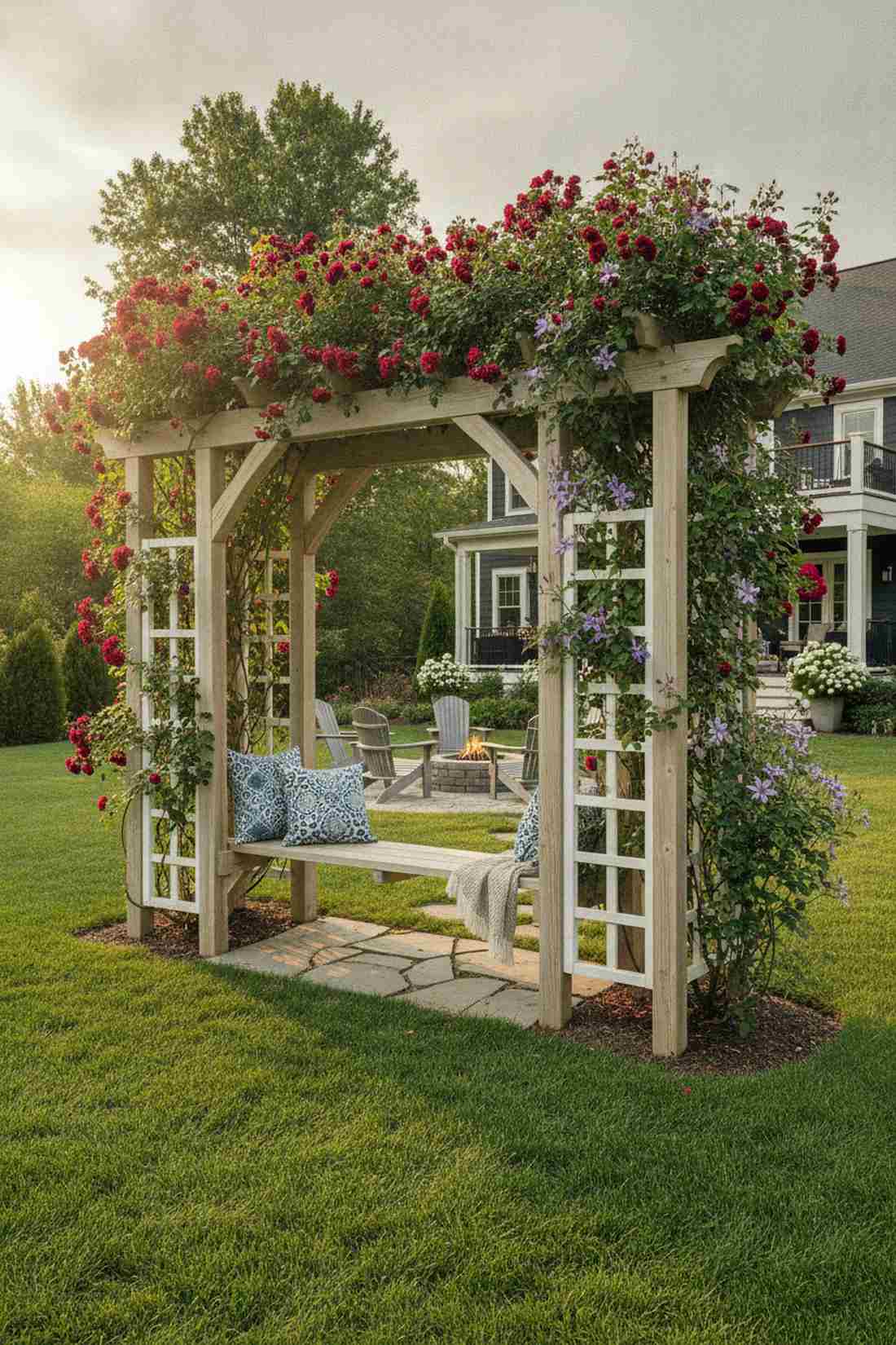 arbor bench with trellis sides