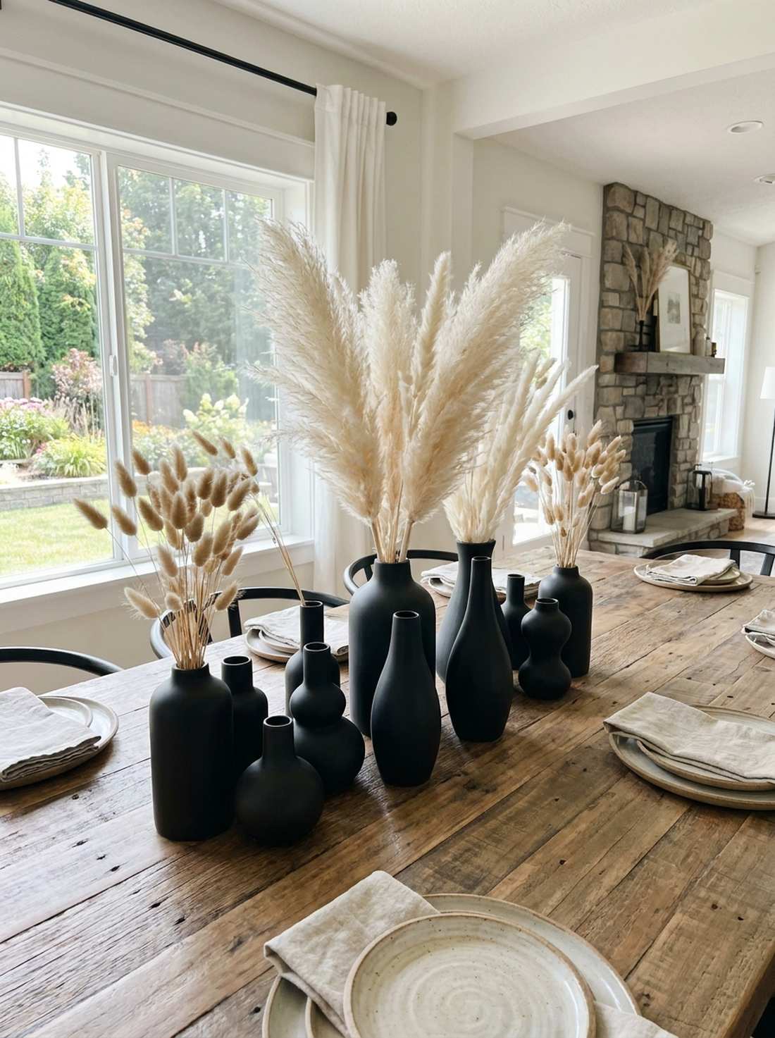 black ceramic bud vases cluster