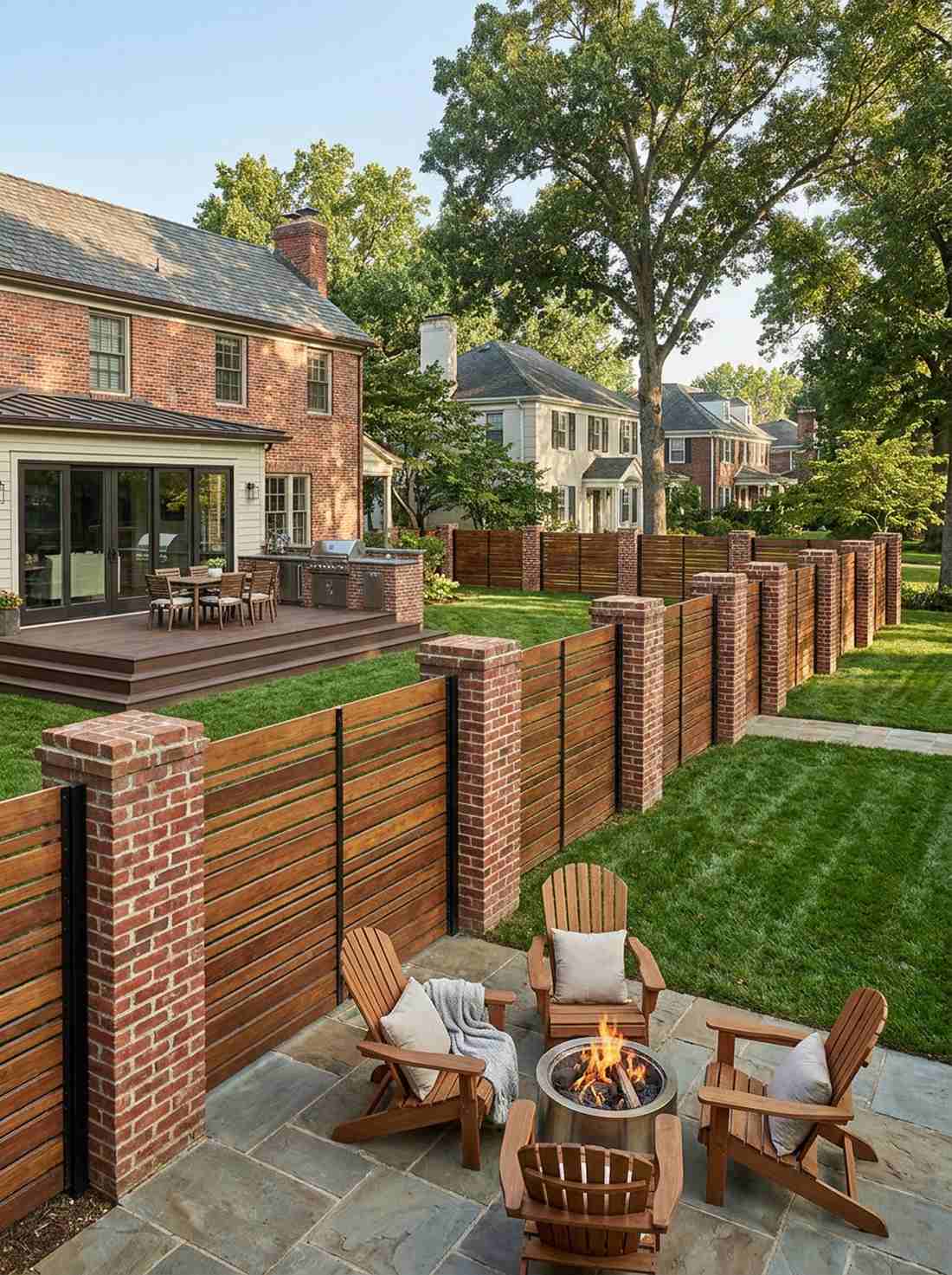 brick wood slat combination fence