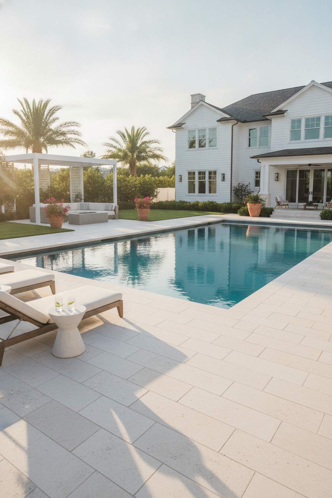 brushed limestone pool deck