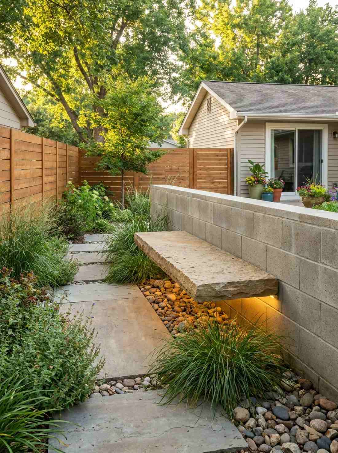 cantilevered garden wall bench