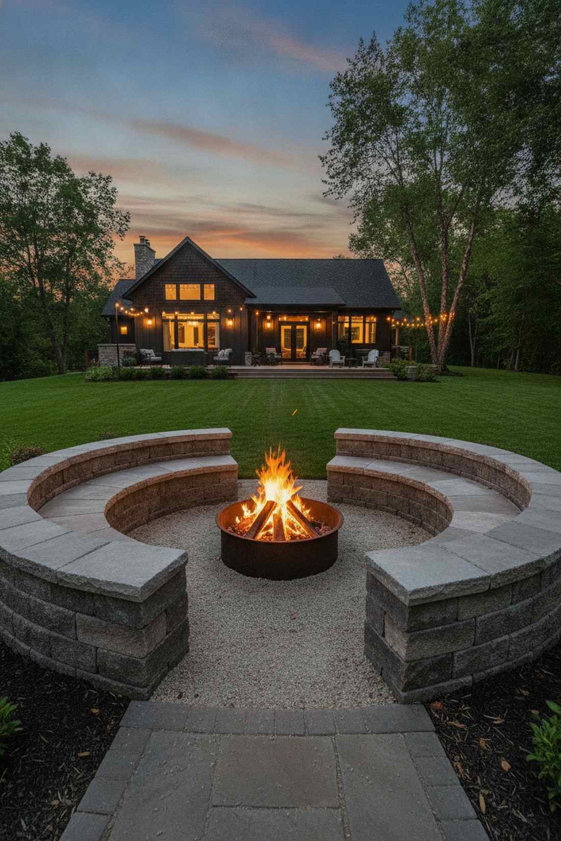 fire pit surrounding stone bench ring