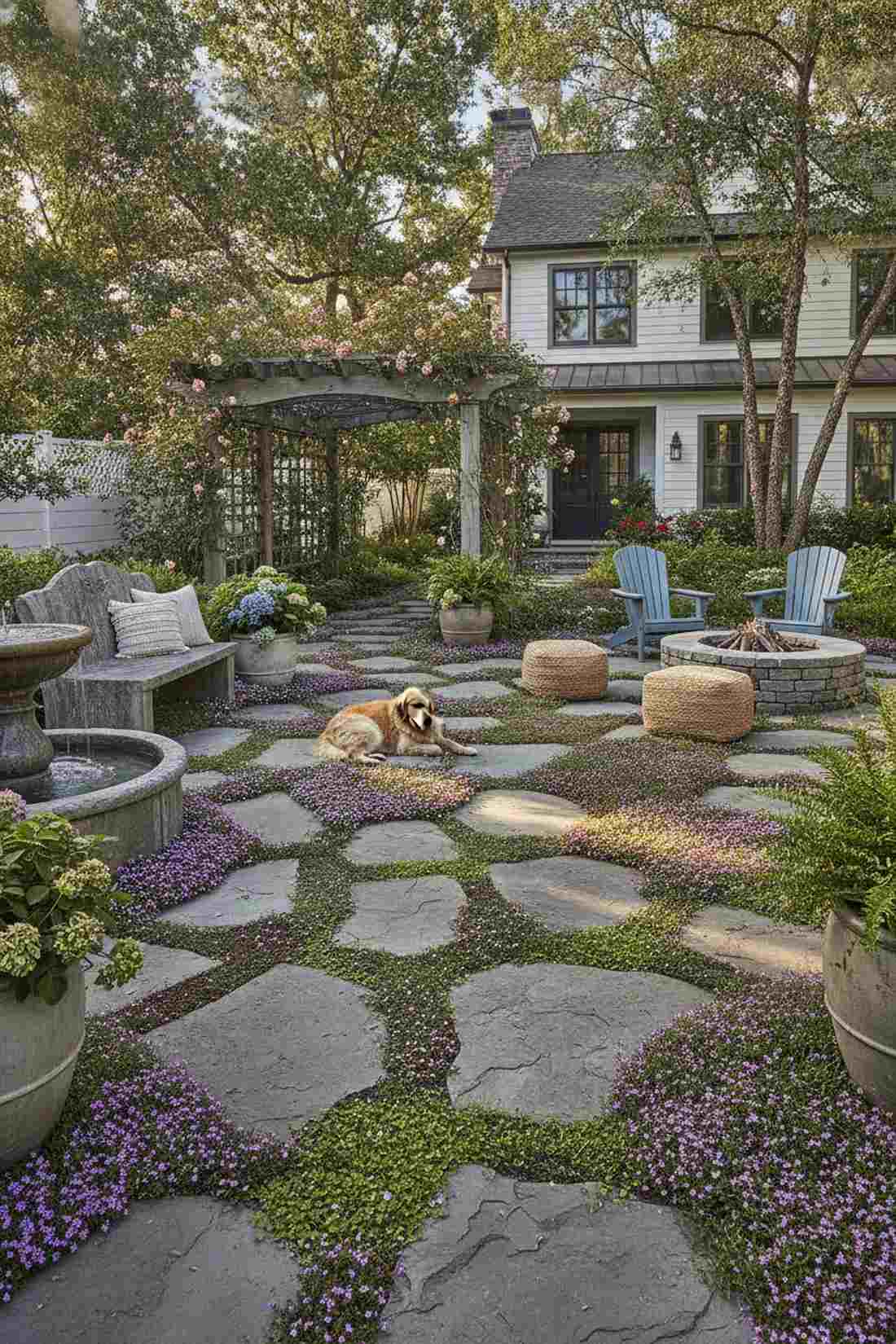 flagstone with creeping thyme joints