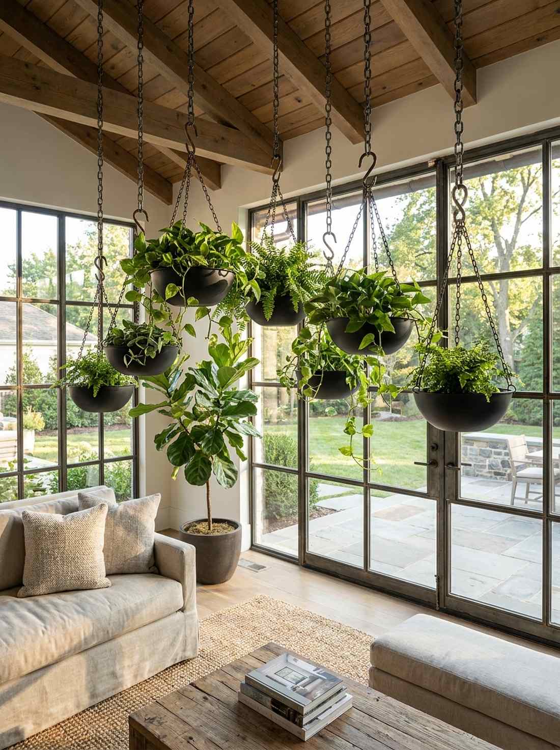 hanging planters on metal chains