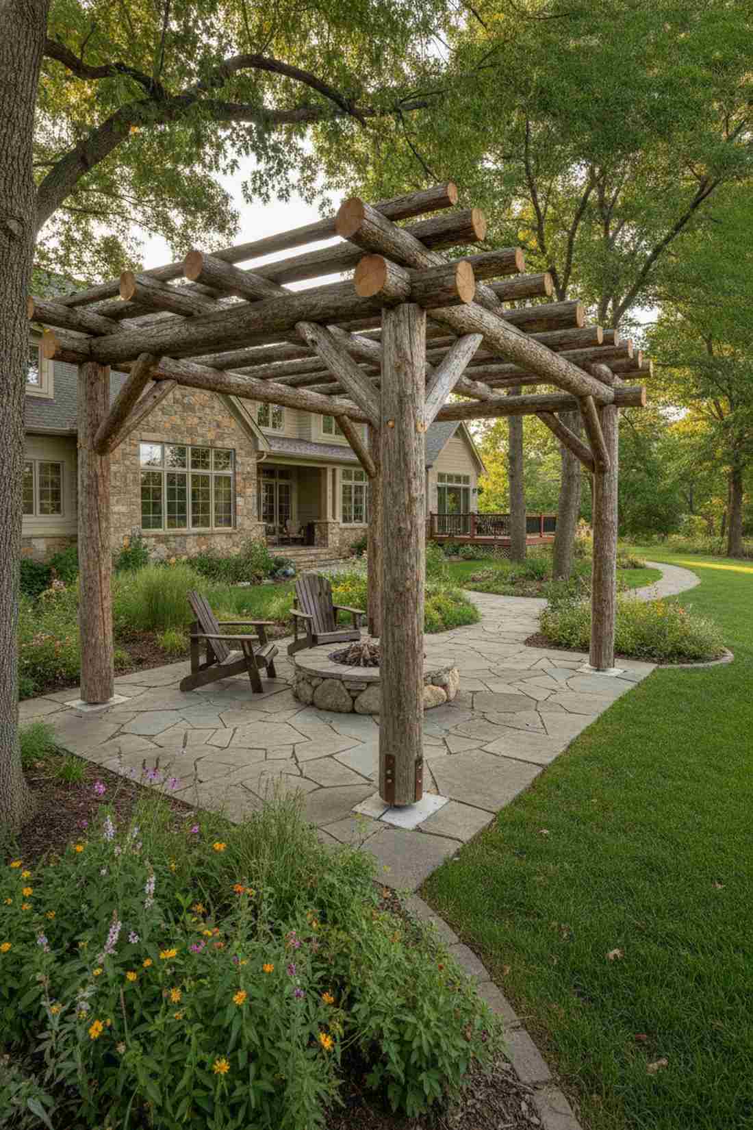 log post pergola with cross beams