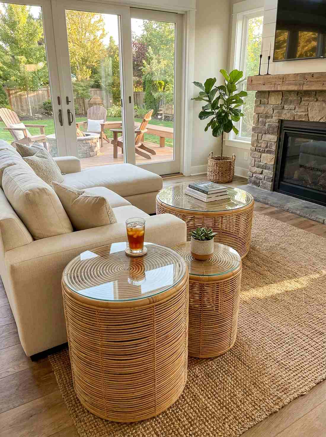 rattan side table set