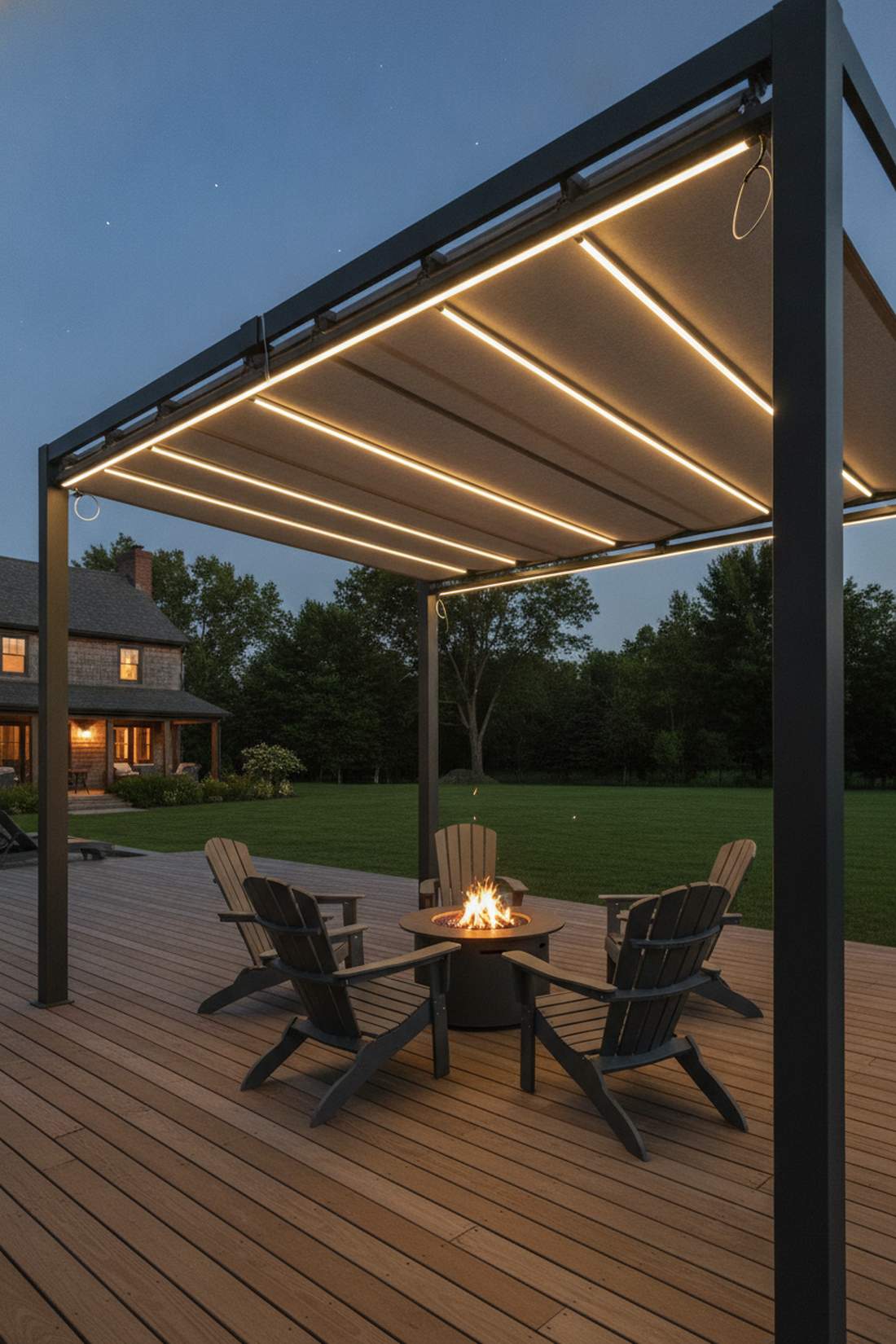 retractable pergola canopy lighting