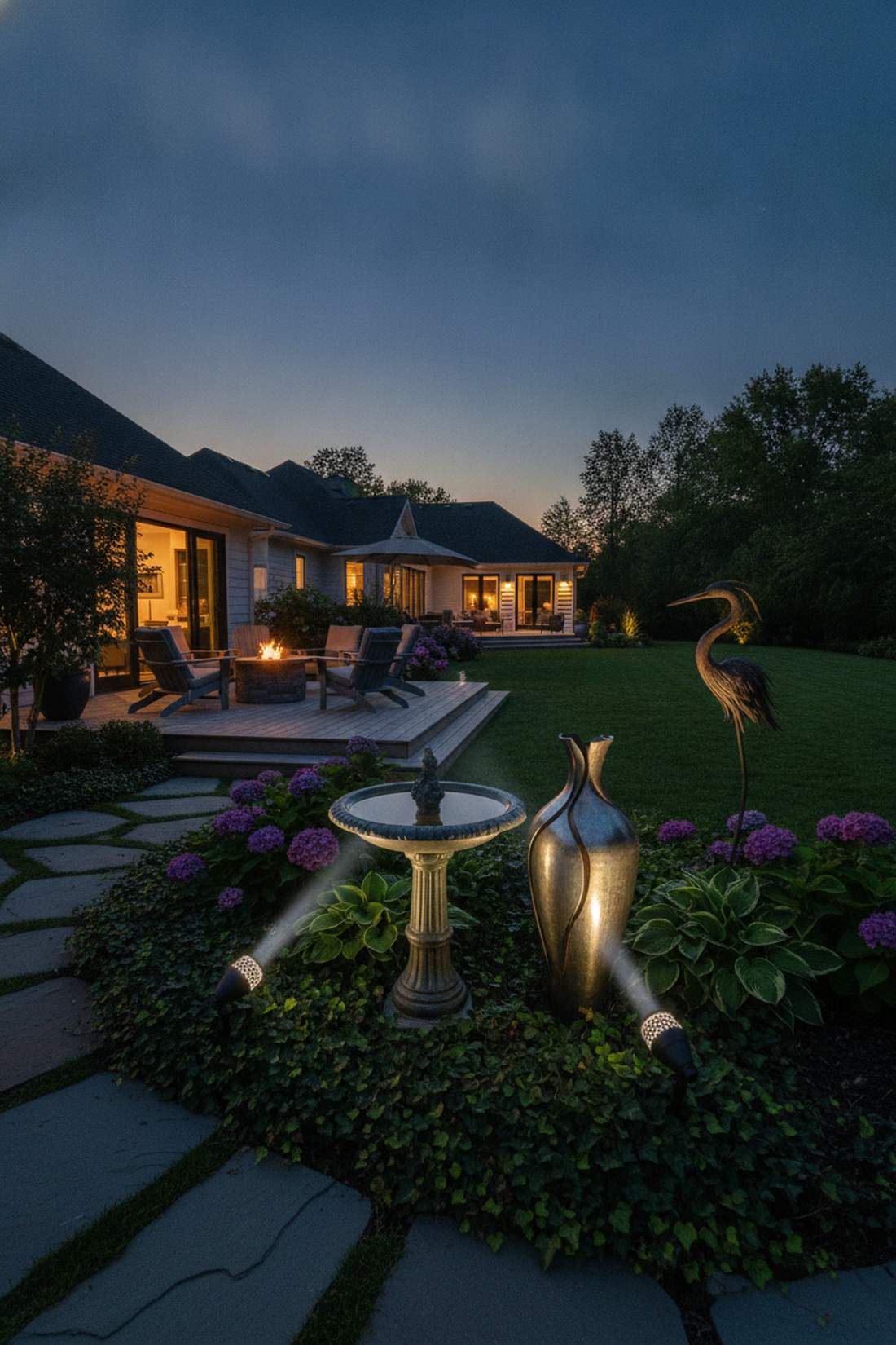 sculpture garden art spotlighting