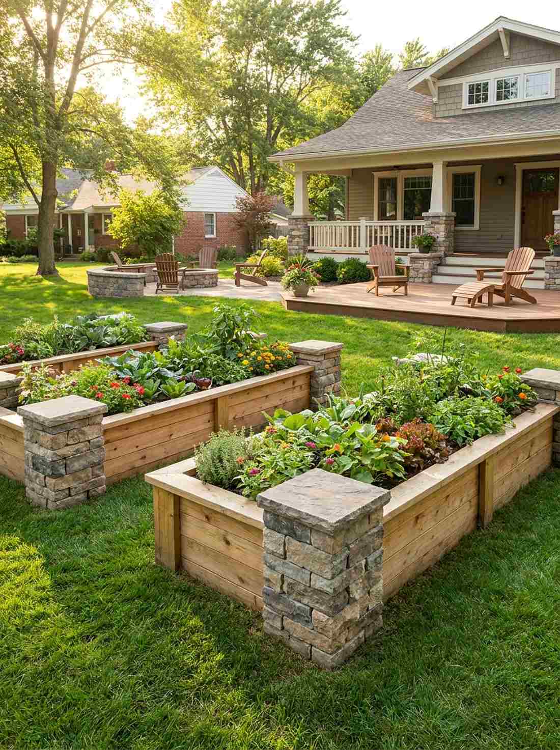 stacked stone raised bed corners