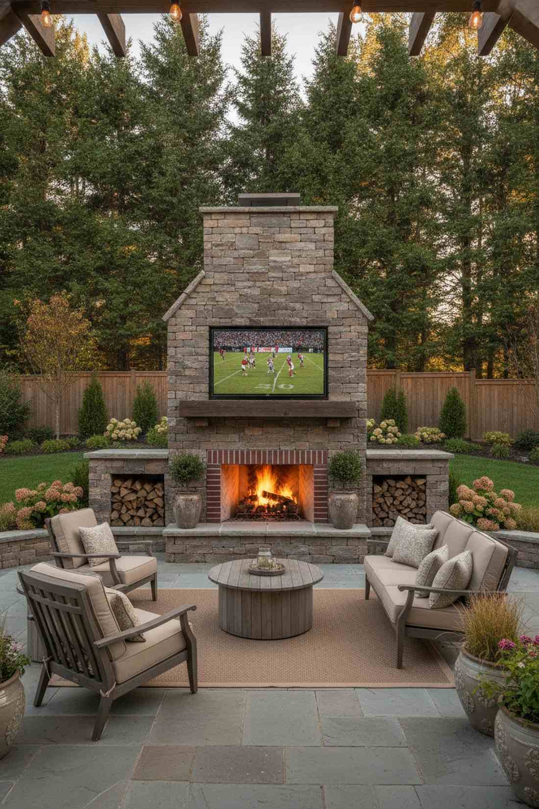 stone fireplace entertainment wall